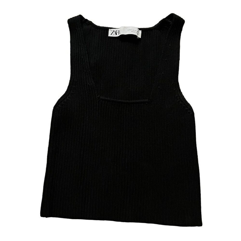 Zara ribbed black cropped tank top size small
